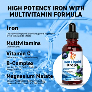 Suplemento de Hierro Líquido en Gotas OEM, Gran Venta, Contiene Multivitaminas y Magnesio, Apoya la Función Cognitiva, Suministro para 30 Días - Product Image 4