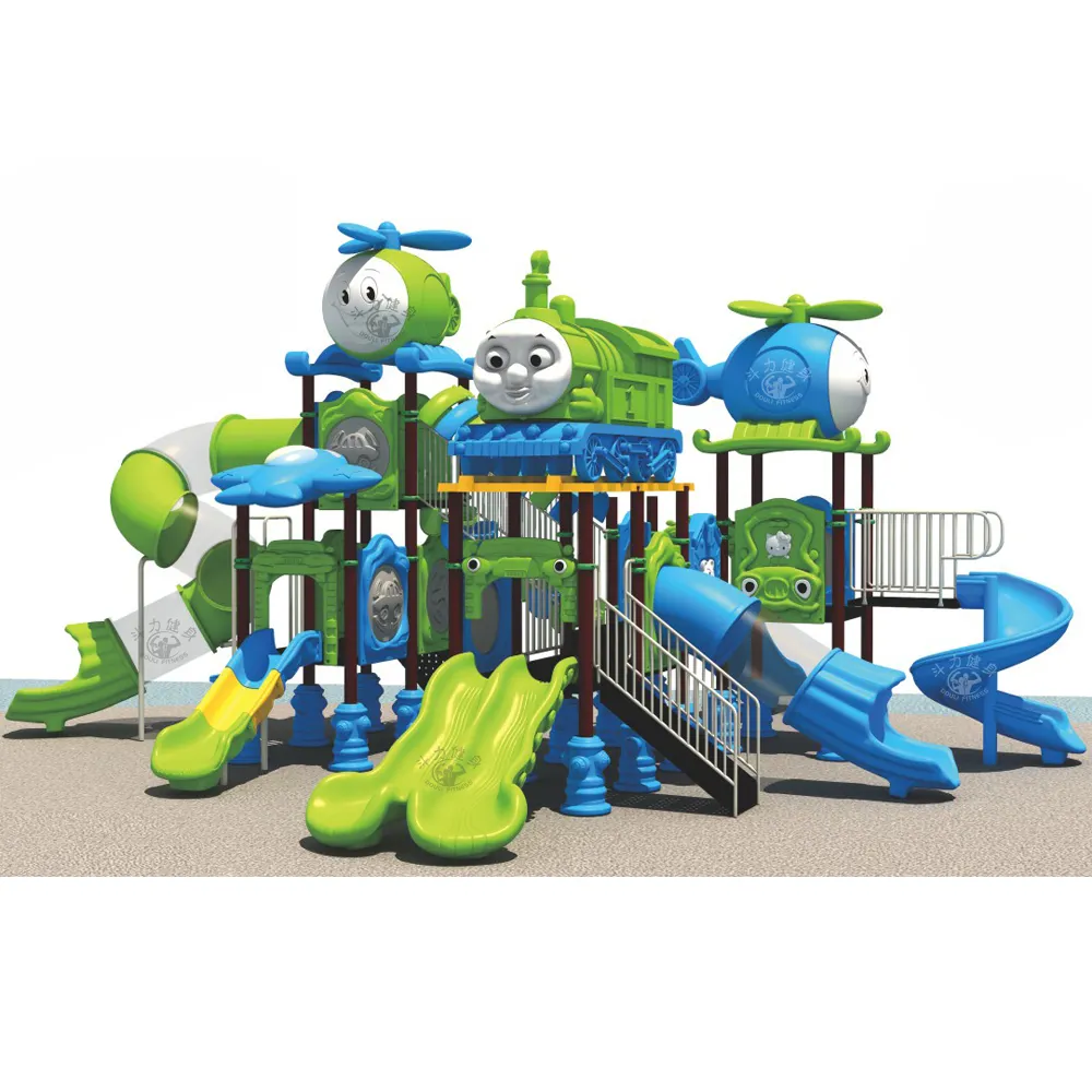 Sonho infantil veículo interno ao ar livre temático LLDPE playground deslizante para crianças com diâmetro 114 mm postes verticais
