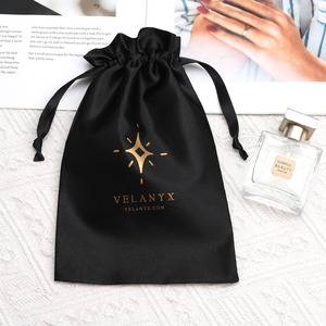 Hot Sale Small Black Satin Jewelry Packaging Drawstring Bag Custom Logo Printing Satin Cosmetic <b>Watch</b> Perfume Storage Pouch - Product Image 4