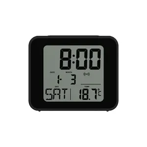 Mini alarm digital desk clock with radio controlled and indoor temperature humidity for students children kids