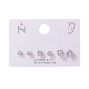 Orecchini a Perno a Forma di Cuore con Zirconi Bianchi 4mm 5mm 6mm Gioielli alla Moda - Product Image 2