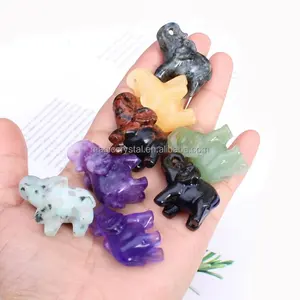 Figurine intagliate a mano in cristallo naturale Multi materiali con piccoli elefanti per regalo