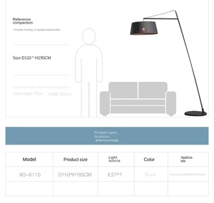 Lámpara de pie de pesca negra americana, iluminación de suelo de sombra de tela Interior de hierro para decoración de sala de estar - Product Image 6