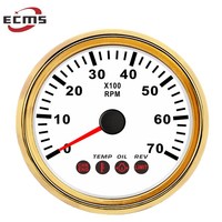 ECMS Tachometer Kapal Baru 85mm 9-32V Universal Putih/Hitam 0-7000RPM dengan 4 LED Alarm