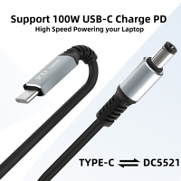 Konverter USB-C, dukungan pengisi daya 100W PD 1A 2A 3A 5V 9V 12V Tipe C ke DC plug kabel pengisian cepat 12v Tipe c
