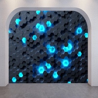 Papier peint géométrique hexagonal néon noir et bleu, décoration de salle de jeux high-tech, peintures murales autocollantes
