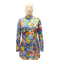 Costume de disco des années 70 pour femme, style hippie psychédélique, vintage floral, à manches longues, pour Halloween, carnaval, scène de danse, fête, costumes d'inspiration est-asiatique