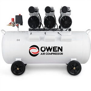 <span class=keywords><strong>Compresseur</strong></span> d'air silencieux sans huile OWEN 2,2 kW à 3 têtes, réservoir de 100 L, 411 L/min, 8 bars, certifié CE TUV pour usage médical et industriel - Product Image 1