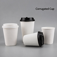 Gobelet en papier ondulé blanc jetable à trois couches pour boissons chaudes, thé au lait, café, avec couvercle, pour utilisation en voyage