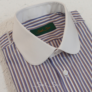 RTS/OEM 100% algodón para hombre camisa <span class=keywords><strong>de</strong></span> <span class=keywords><strong>vestir</strong></span> a rayas con <span class=keywords><strong>cuello</strong></span> blanco puño <span class=keywords><strong>cuello</strong></span> redondo estilo <span class=keywords><strong>italiano</strong></span> camisa Formal para hombre Slim Fit - Product Image 5