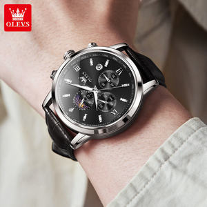 Montre à quartz multifonctionnelle de luxe pour homme, avec logo personnalisé, phase de lune et chronographe, modèle 9812 OEM populaire - Product Image 4