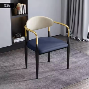 <span class=keywords><strong>Fauteuil</strong></span> en tissu tufté bleu rembourré de luxe nordique avec pieds en <span class=keywords><strong>métal</strong></span> chaise de salle à manger en velours pour salle à manger - Product Image 1