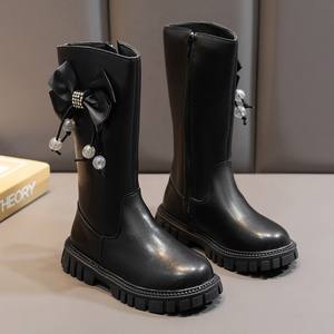 รองเท้าบูทหนังเด็กผู้หญิงสไตล์หวานประดับโบว์มุกสำหรับฤดูใบไม้ร่วงและฤดูหนาวแบบใหม่จากเกาหลี - Product Image 5