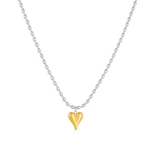 Heart-Shaped Gold Plated Steel <b>Bead</b> <b>Necklace</b> For Everyday Wear - Product Image 5