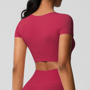 <span class=keywords><strong>Top</strong></span> de Yoga de manga corta Sexy de verano para <span class=keywords><strong>Mujer</strong></span>, camiseta recortada de entrenamiento ajustada, Tops cortos Para <span class=keywords><strong>Mujer</strong></span>, para <span class=keywords><strong>Mujer</strong></span> Tops, gimnasio - Product Image 3