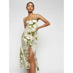 Wholesale of new products French Elegant Print Holiday Dress Slim Fit Bottom Split Strap Dress