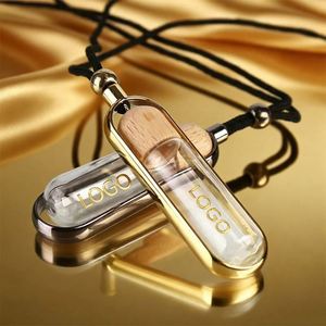 10ml High-<b>end</b> Vehicle-mounted Gold <b>Bar</b> Shaped Glass Perfume Pendant Empty with Wooden Lid & Volatile Design - Product Image 2