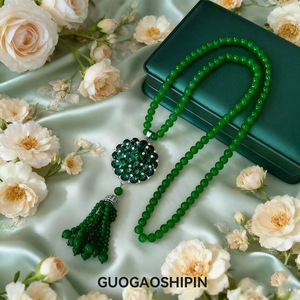 Guogaoshipin Chinese Style Green Tassel Necklace Beaded Sweater Chain Pendant For Women Gift Occasion - Product Image 1