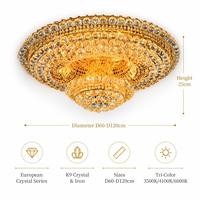 Lustre de plafond européen de luxe, grand, rond, doré, à LED, avec cristaux brillants, pour hôtel, villa, hall d'entrée