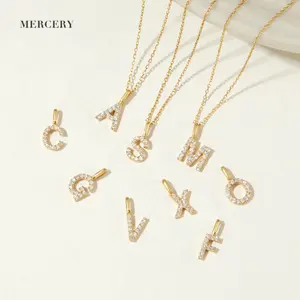 Mercery Dropshipping 26个英文字母魅力铺路真钻石14k纯金A-Z吊坠手链项链DIY饰品
