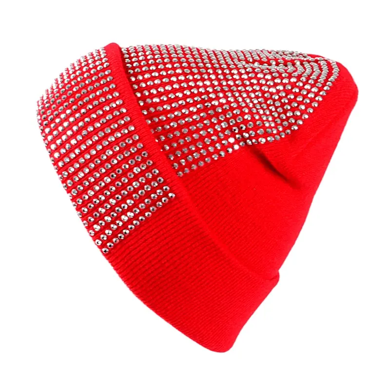 Nuovo Design Bling Bling diamante strass lavorato a maglia donna cappello invernale Beanie logo personalizzato in inverno freddo