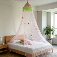 Moustiquaire de lit pliable brodée fraises, tente dôme suspendue pour chambre d'enfants et de filles, décoration toutes saisons