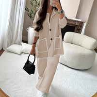 Ensemble pantalon et cardigan tricoté pour femme, style décontracté, à boutonnage simple, chaud, automne-hiver, avec poches patchwork, manches longues, style urbain