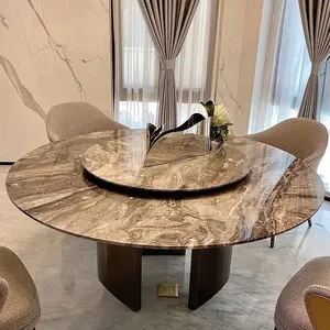 Moderner runder Esstisch mit Marmorplatte venezia nischer brauner italienischer Luxus tisch aus echtem Marmor