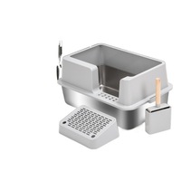 Grande litière pour chat en acier inoxydable et ABS, anti-corrosion, pédale épaissie, design esthétique, large ouverture