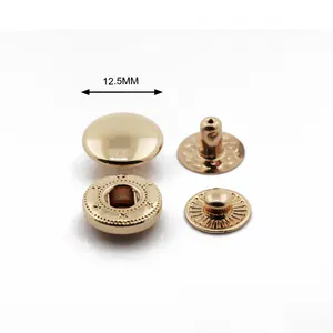 High quality purse buttons 12.5mm round shape four parts brass spring snap button fasteners for leather