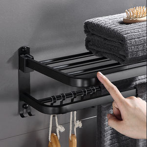Étagère de rangement pliable pour salle de bain <span class=keywords><strong>Porte</strong></span>-serviettes <span class=keywords><strong>mural</strong></span> en acier inoxydable <span class=keywords><strong>noir</strong></span> <span class=keywords><strong>mat</strong></span> avec crochet <span class=keywords><strong>Porte</strong></span>-serviettes - Product Image 4