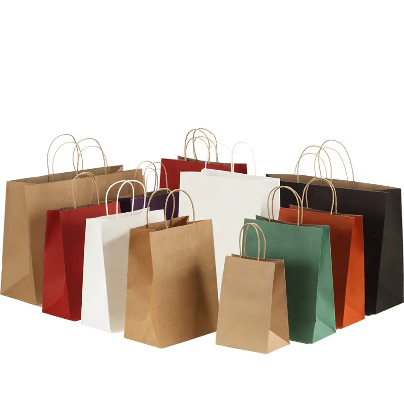 Regalo de regalo duradero hecho a mano en papel bolsas personalizadas tamaño suministro sacos de regalo de papel bolsa con logotipo de la empresa
