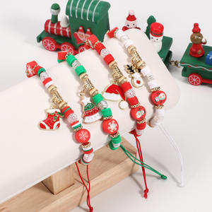 Fashion Jewelry Christmas Beaded <b>Bracelets</b> <b>Set</b> With Snowman Santa Reindeer Charm Unisex Gift Made In China - Product Image 3