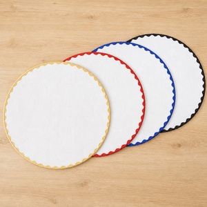 Round White Cotton <b>Placemat</b> With Gold Scalloped Edge Classic Table Decoration Handmade Machine Washable - Product Image 5