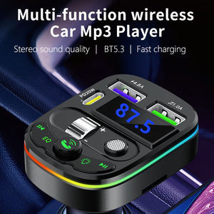 Xe BT 5.3 FM Transmitter kép USB 3.1A sạc nhanh đầy màu sắc LED ánh sáng sạc nhanh không dây MP3 Máy nghe nhạc - Product Image 2