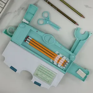 Caixa de lápis de plástico multifuncional fofa para crianças e meninas, caixa escolar para papelaria