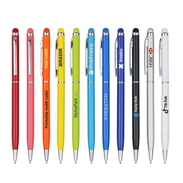 Colorful Black 0.5mm Ink Mobile Touchscreen Metal Ballpoint Pen For Student Office Use With Custom Logo Print