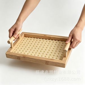 Bandeja de bambú con asa para almacenar bocadillos de té, herramientas prácticas para hornear y repostería - Product Image 2