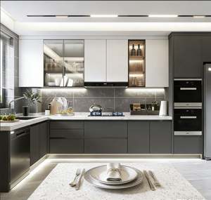 Ensemble complet d'armoires de cuisine robustes, cadre en bois massif avec accessoire pour évier et glissière de tiroir, charnière durable pour une utilisation à long terme - Product Image 5