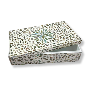 Ensemble de boîtes décoratives rectangulaires en MDF faites à la main avec incrustation de Capiz et motif de coquille de mosaïque Boîtes en bois et en bambou en gros - Product Image 2