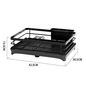 Égouttoir à vaisselle télescopique robuste en acier thermolaqué avec plateau de drainage amovible pour garder le comptoir au sec et décoré - Product Image 3