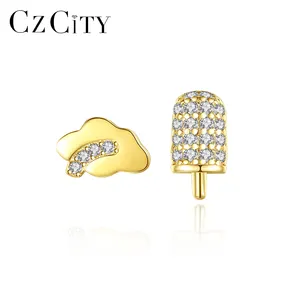 CZCITY Jewelry Woman Fashionable Stud Zircon Jewellery S925 Asymmetrical Trendy Earring 2024