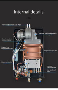Chauffe-eau à <span class=keywords><strong>gaz</strong></span> professionnel en acier inoxydable 16L sans réservoir, chauffe-eau instantané mural pour usage domestique quotidien - Product Image 6