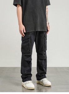 Abbigliamento da strada con etichetta personalizzata Drop Ship Stock Stock di Jeans a zampa d'<span class=keywords><strong>uomo</strong></span> <span class=keywords><strong>neri</strong></span> impilati - Product Image 5