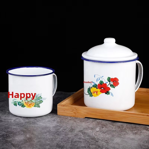 Tazas de Café Esmaltadas Personalizadas con Logotipo, Suministro Directo de Fábrica, Venta al Por Mayor, 12oz/350ml, Tazas de Esmalte Blanco para Acampar - Product Image 1