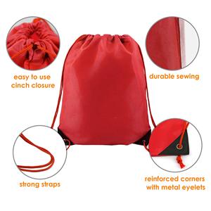 Sac à cordon en polyester simple, pratique, grande capacité, rouge, vente chaude, en gros, pas cher - Product Image 3