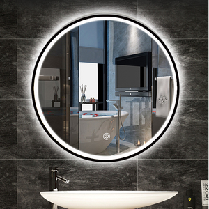 <span class=keywords><strong>Miroir</strong></span> de salle de bain rond à LED avec cadre <span class=keywords><strong>noir</strong></span>, <span class=keywords><strong>miroir</strong></span> de maquillage mural rétroéclairé à commande tactile - Product Image 1