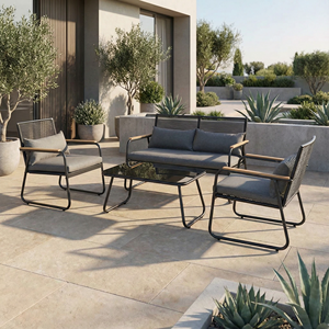 Set di Divani da Giardino <span class=keywords><strong>in</strong></span> Rattan di Lusso Moderni con Telaio <span class=keywords><strong>in</strong></span> <span class=keywords><strong>Acciaio</strong></span> - <span class=keywords><strong>Mobili</strong></span> da Esterno Resistenti e Impermeabili per Appartamenti e Hotel - Product Image 4