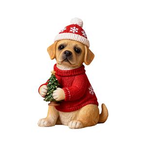 Adorable Figura Personalizada <span class=keywords><strong>de</strong></span> Cachorro Labrador con Gorro y Suéter Navideños, Sosteniendo un Mini Árbol, Decoración Navideña Perfecta para el Hogar - Product Image 1