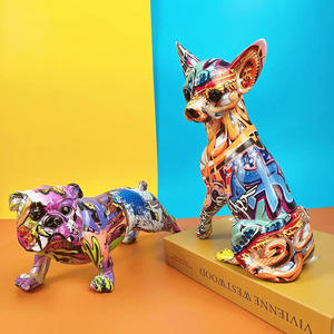 Statue de bouledogue français graffiti résine <span class=keywords><strong>figurine</strong></span> de chien colorée Chihuahua Pet Do pour la maison salon chambre bureau décor - Product Image 4